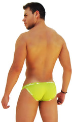 Bright lime green icker sea logo trim microslip bikini briefs with white patterned trim