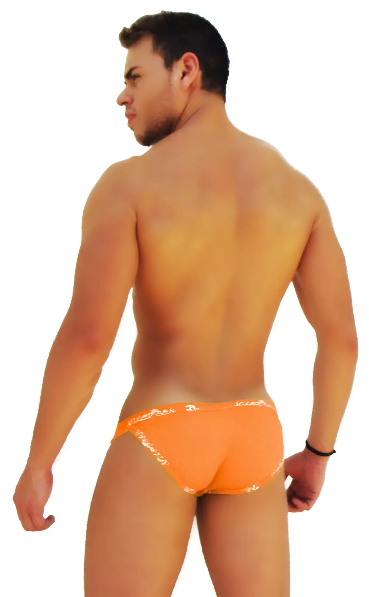 Icker Sea logo trim microslip bikini underwear in bright orange with white logo pattern on waistband