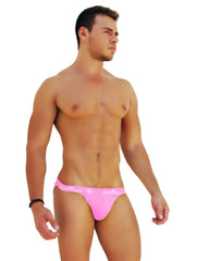 Bright pink icker sea logo trim microslip bikini briefs with white waistband logo trim and form-fitting design