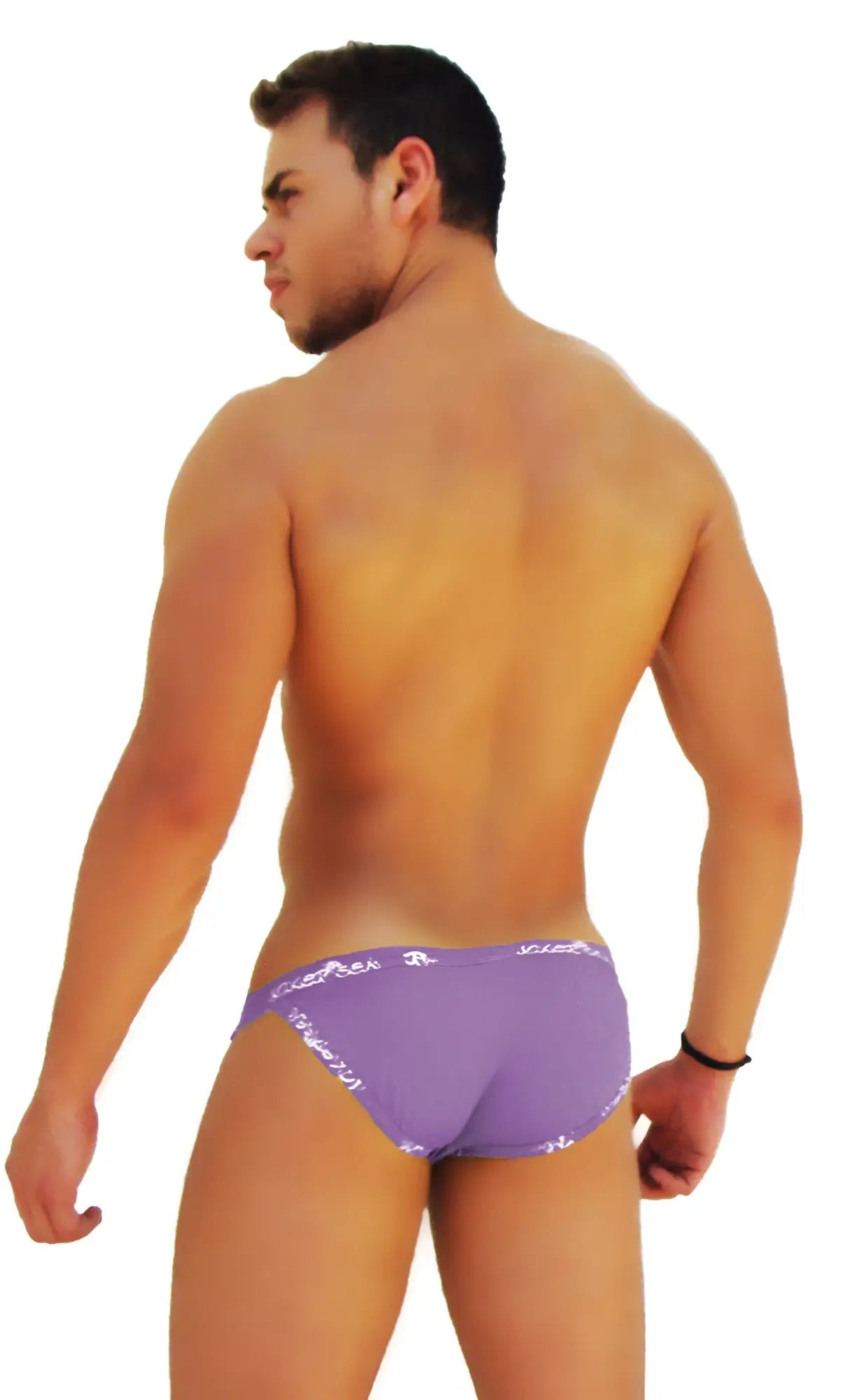 Purple icker sea logo trim microslip bikini underwear with white lettering on waistband for men