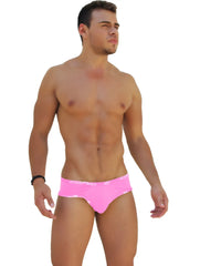 Bright pink icker sea logo trim mini bikini briefs with white waistband logo for casual wear