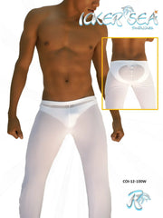 White sheer icker sea mesh beach pantaloons with transparent back panel and elastic waistband