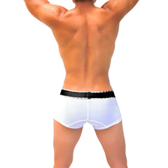 White mesh contrast boxer brief underwear with black elastic waistband by icker sea model coi-22-04