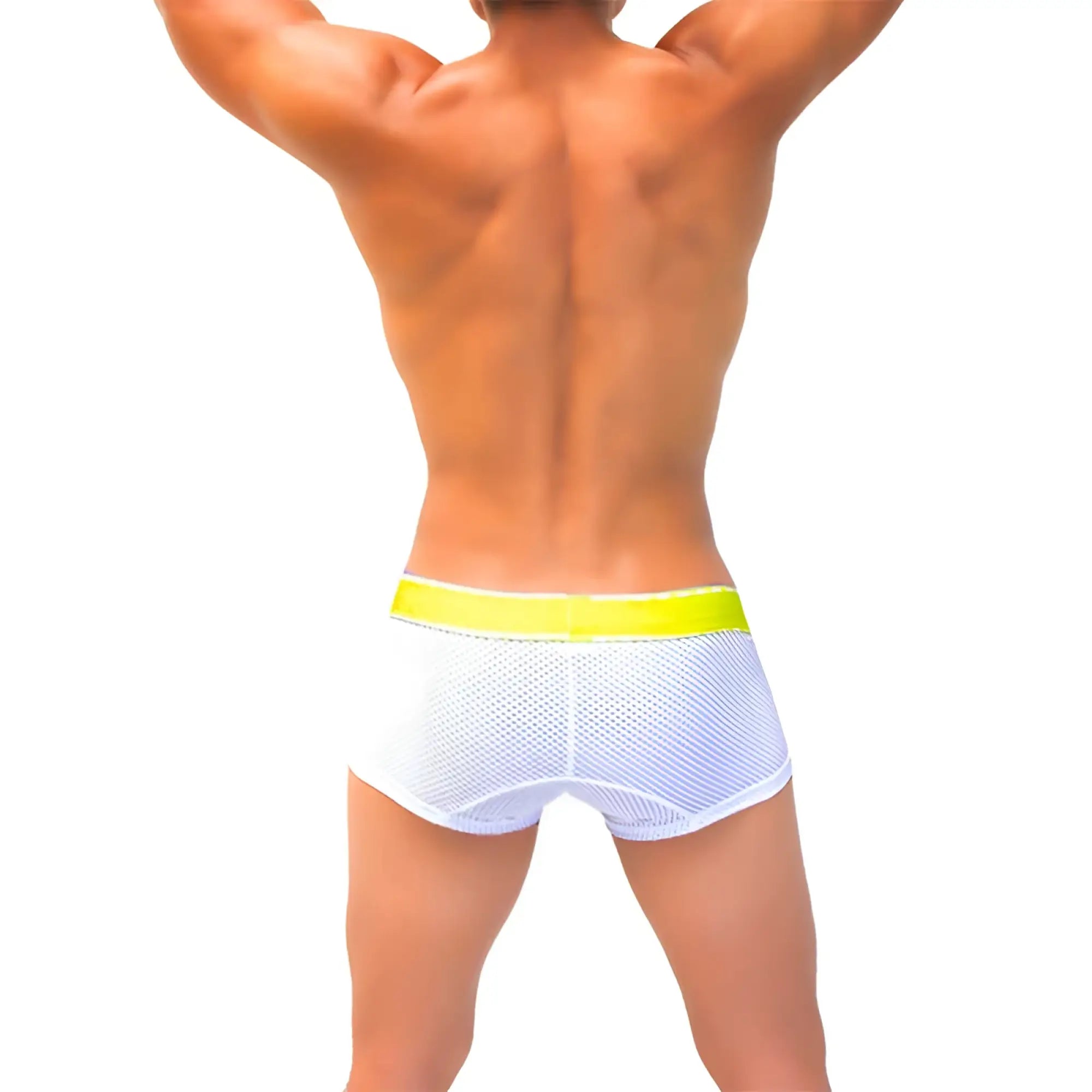 Icker Sea mesh contrast boxer brief underwear in white mesh with bright yellow mango waistband for comfortable fit