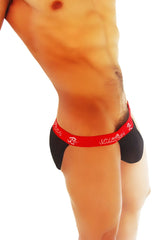 Icker Sea mesh microslip bikini underwear black with red waistband and white sakura branding