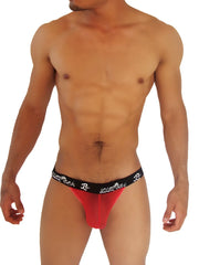 Red icker sea mesh microslip bikini underwear featuring a black waistband with white lakerbee branding