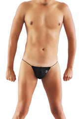 Black Icker Sea mesh stripe micro g string thong underwear with a small white logo on the front