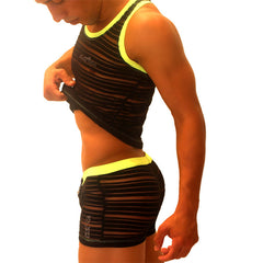 Icker Sea Transparent Lines Stripes Tank Top & Boxer Brief Pyjama Set Black PJ-19-01