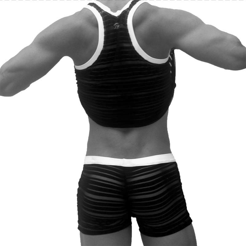 Icker Sea Transparent Lines Stripes Tank Top & Boxer Brief Pyjama Set Fuchsia PJ-19-01