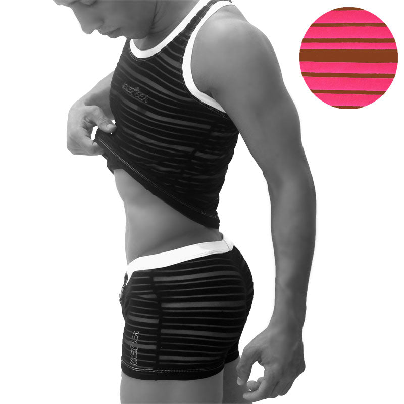 Icker Sea Transparent Lines Stripes Tank Top & Boxer Brief Pyjama Set Fuchsia PJ-19-01