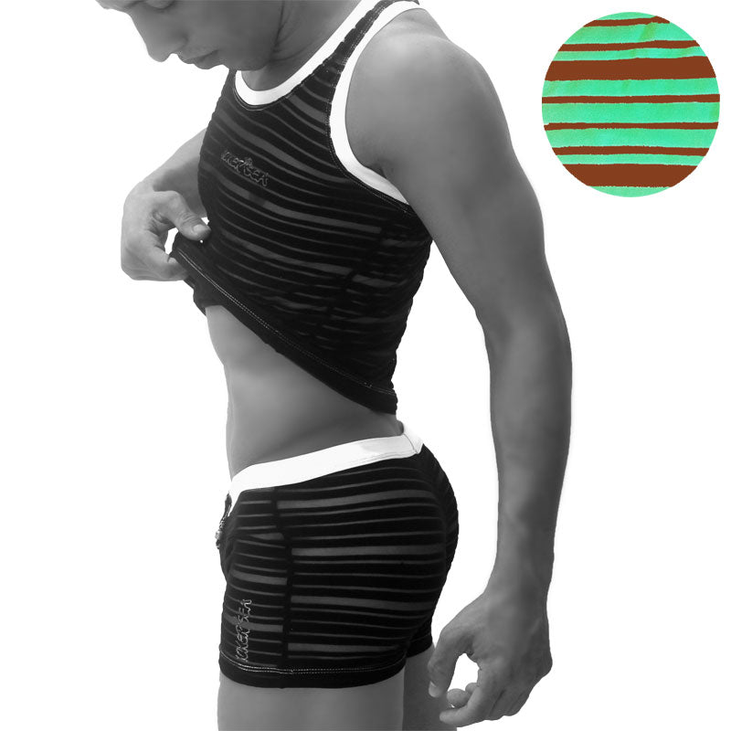 Icker Sea Transparent Lines Stripes Tank Top & Boxer Brief Pyjama Set Green PJ-19-01