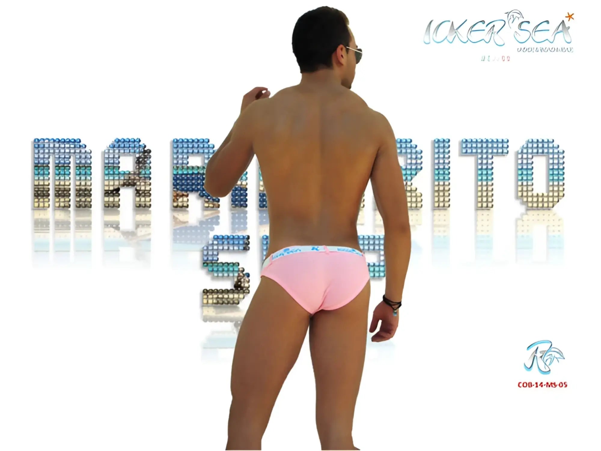 Pink icker sea sailor belted logo slip bikini swimwear briefs with white waistband and brand logo