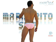 Pink icker sea sailor belted logo slip bikini swimwear briefs with white waistband and brand logo