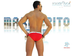 Red icker sea sailor belted logo slip bikini swimwear with a white waistband featuring a small logo