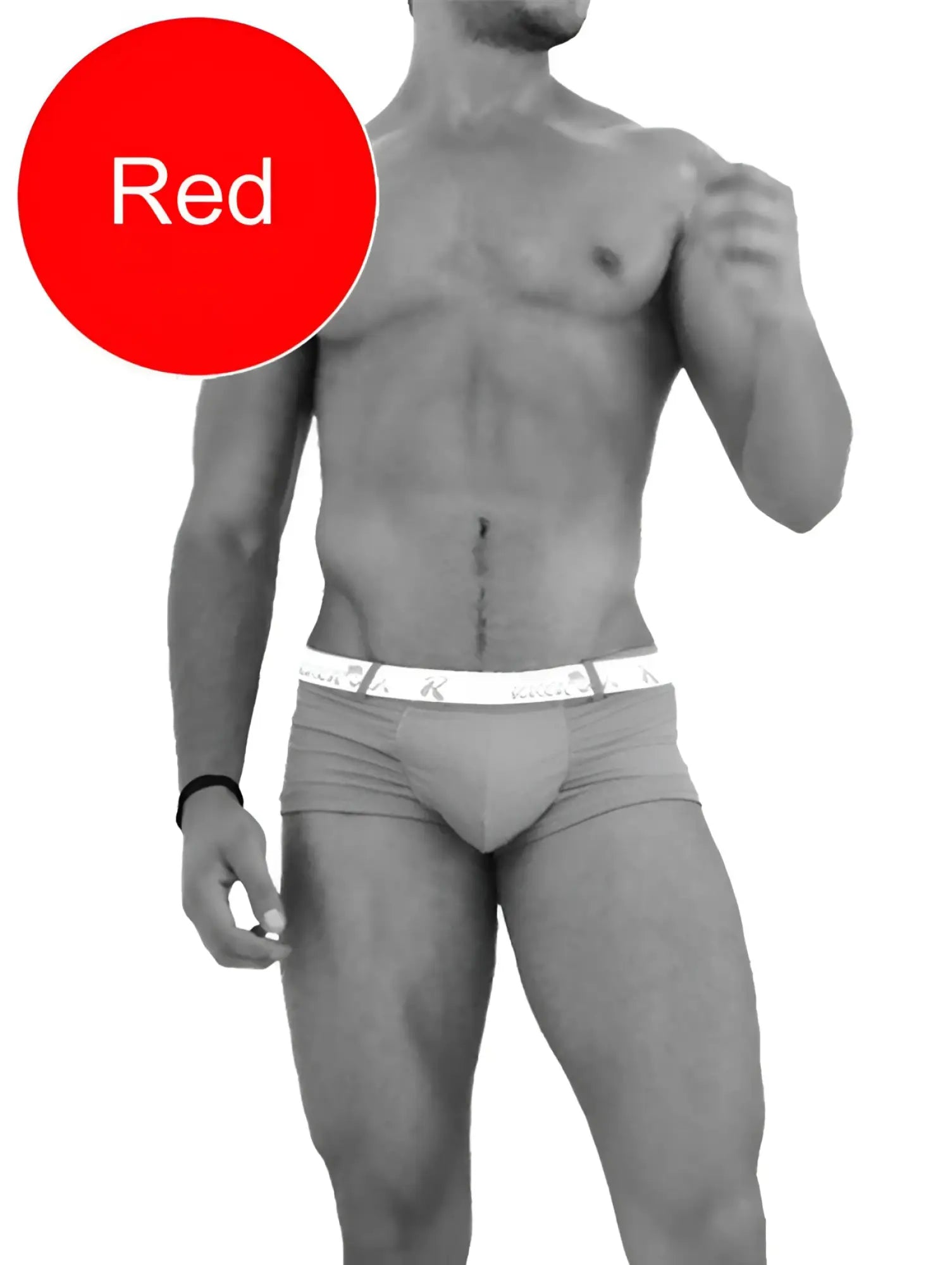 Gray briefs swimwear with white elastic waistband featuring repeating logo pattern from icker sea sailor collection