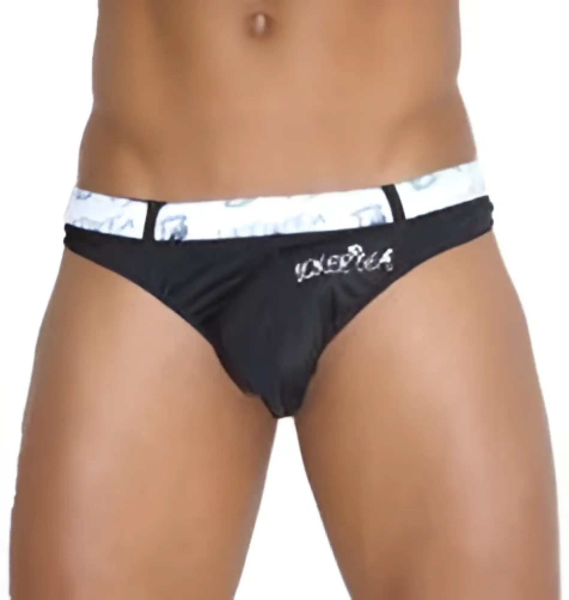 Black briefs with white waistband featuring knocka logo designed for icker sea sailor belted logo tanga thong swimwear black cob 13 07