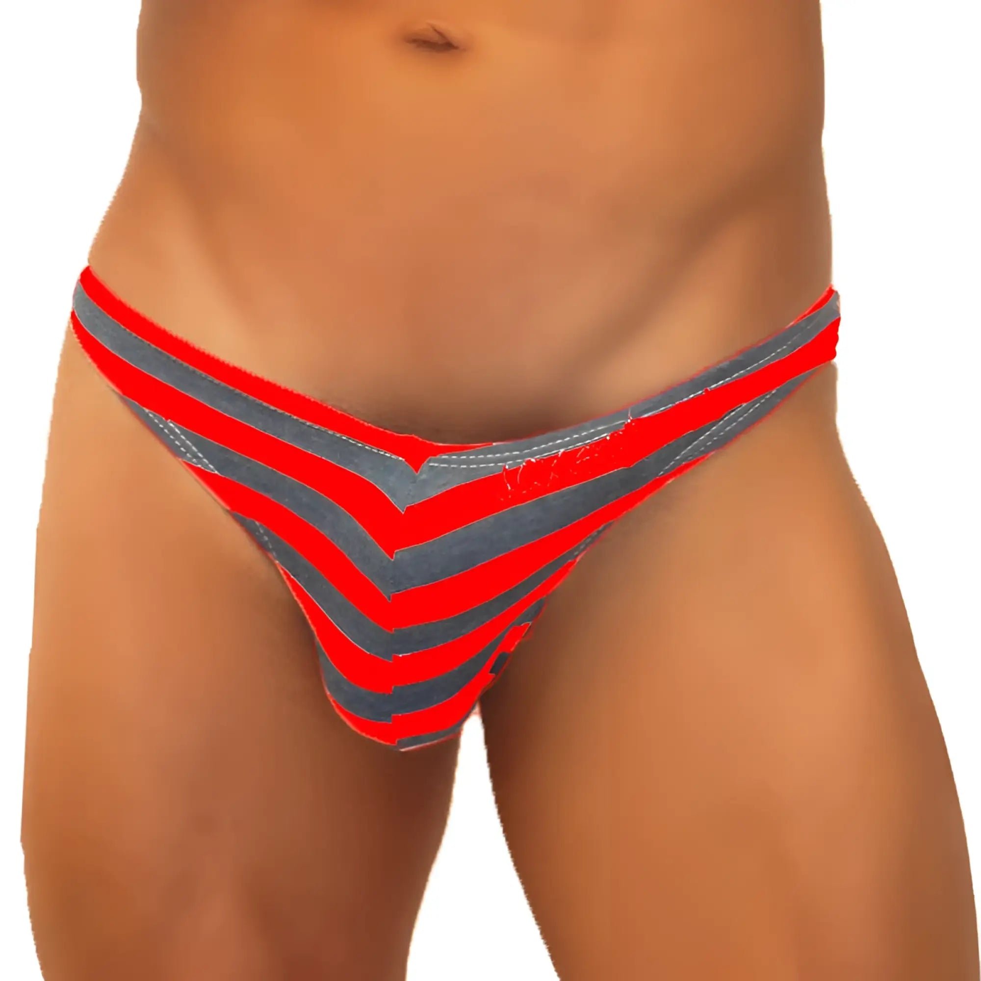 Icker Sea Sailor Stripe enhancement C-ring thong underwear red with gray chevron pattern made of stretchy fabric