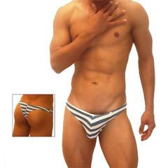 Blue and white striped men’s briefs with chevron pattern from icker sea sailor stripe enhancement c-ring thong underwear