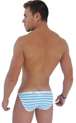 Blue and white striped icker sea sailor stripe logo trim clip microslip bikini underwear front view