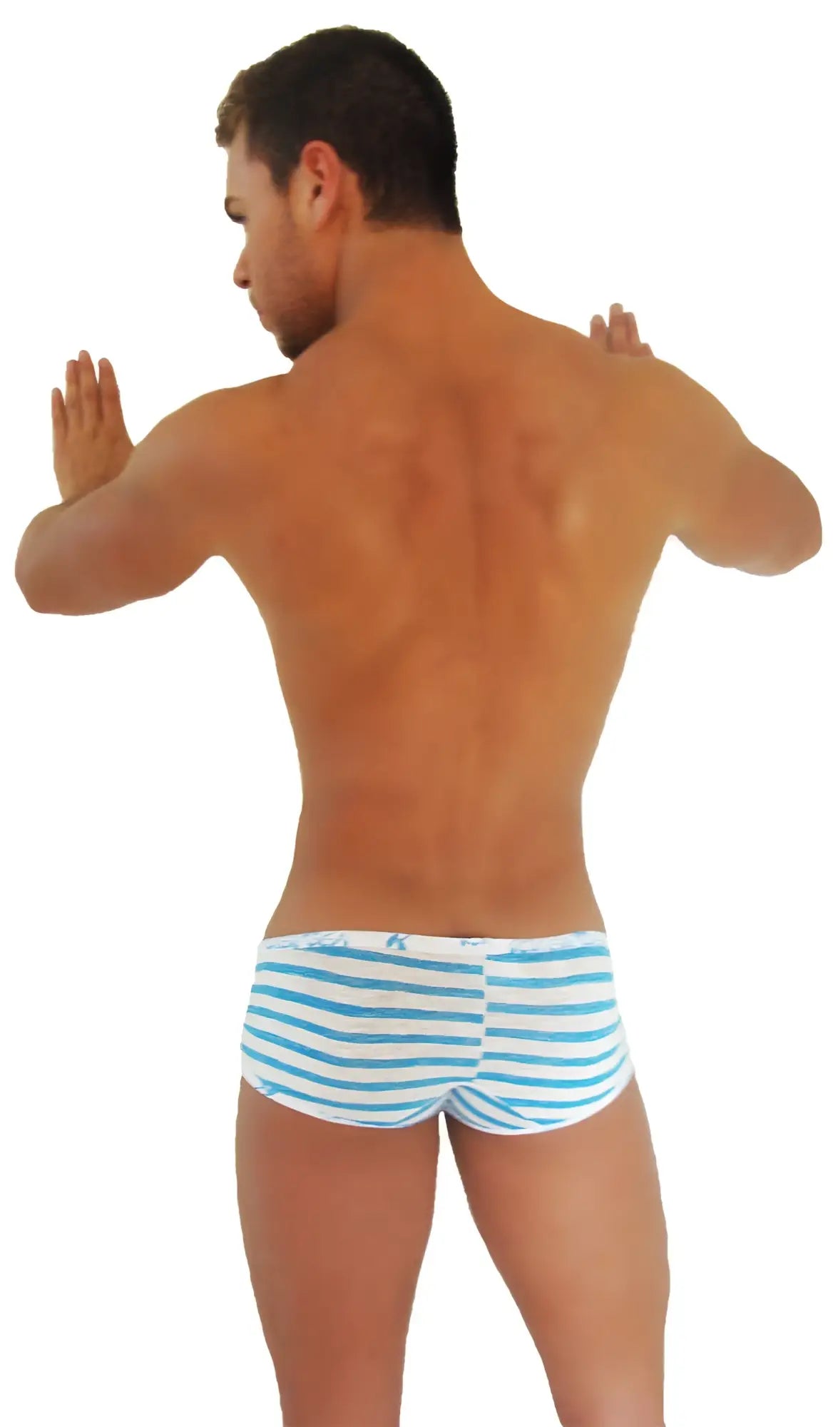 Icker Sea Sailor Stripe low boxer brief underwear in blue and white striped fabric with logo trim for comfortable wear