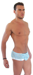 Blue and white striped icker sea sailor stripe logo trim mini low boxer brief underwear with side logo