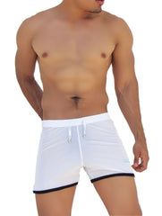 Icker Sea Clarity Mesh Side Slit Contrast Trim Shorts White SHR-14-CLW-02