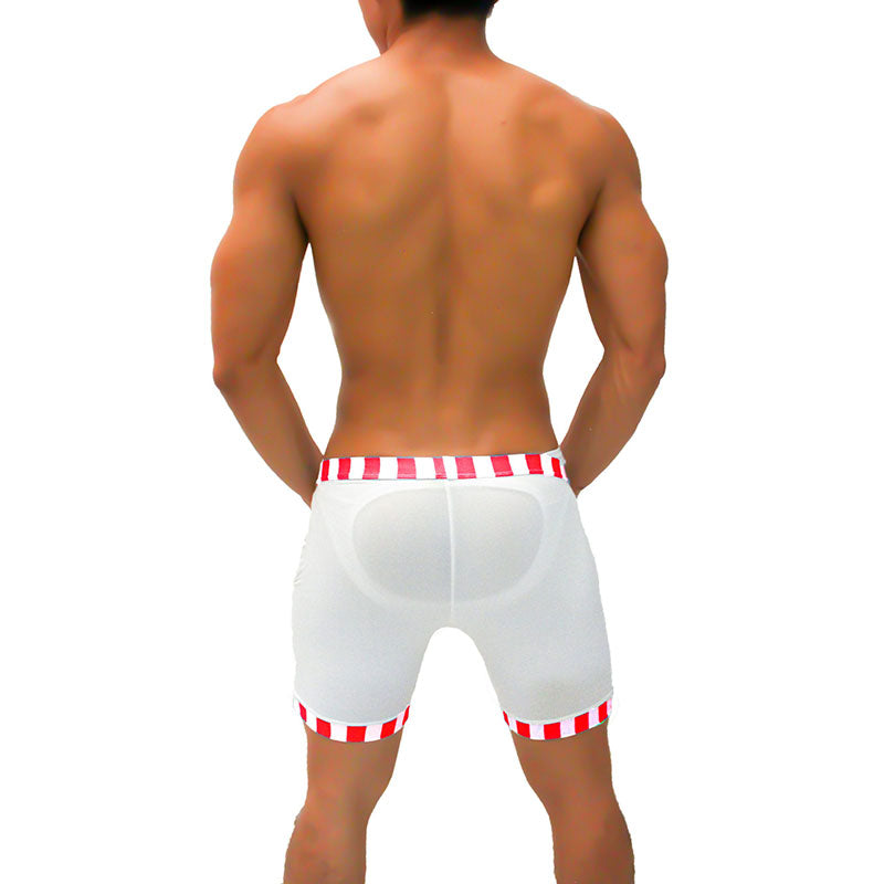Icker Sea Lines Candy Stripe Trim Shorts & Jock Brief Underwear Red SHR-21-01