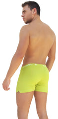 Icker sea side slit long boxer brief underwear in bright lime green with white elastic waistband and brand name