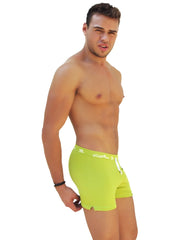 Icker sea side slit long boxer brief underwear in bright lime green with white logo and drawstring waistband
