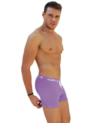 Icker sea side slit long purple men’s boxer briefs with white logo and drawstring waistband for comfortable wear