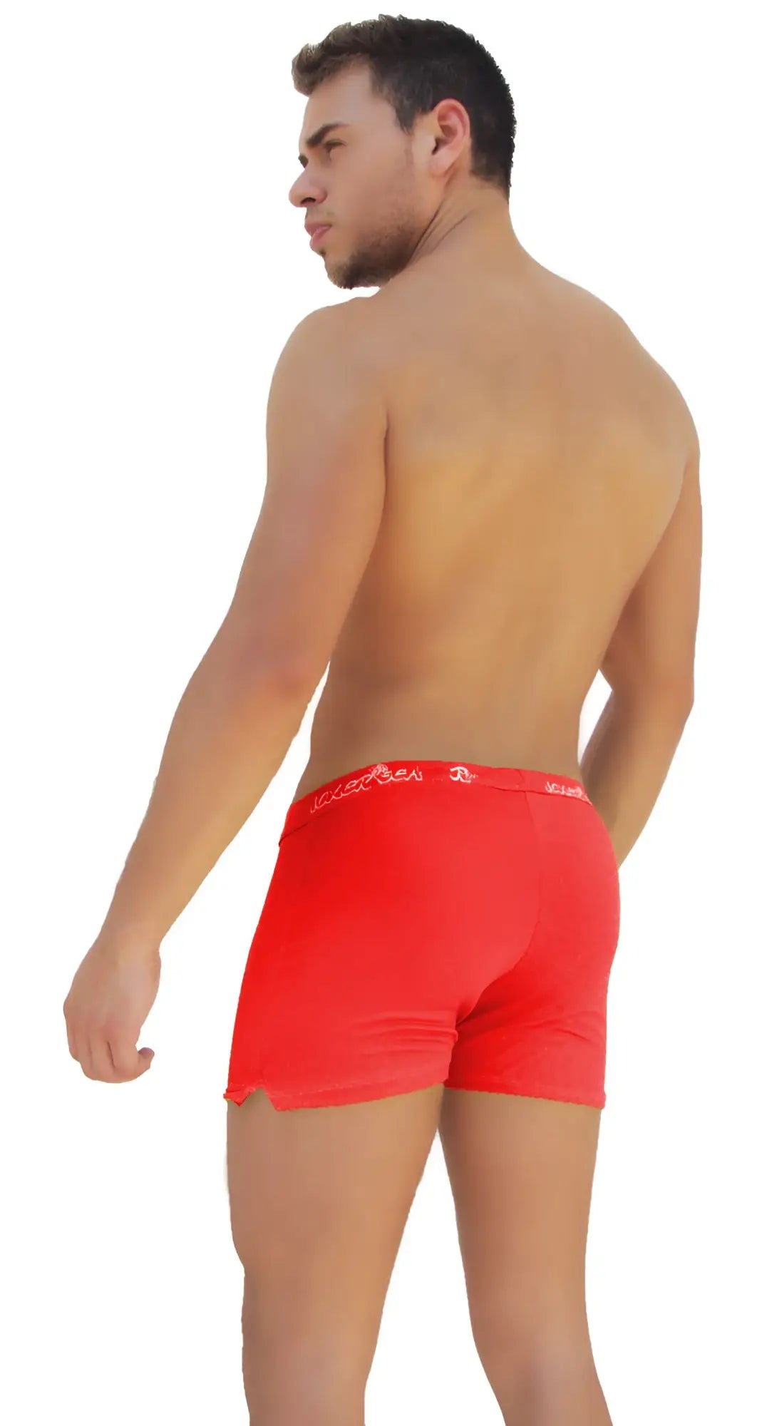 Icker sea side slit long boxer brief underwear red with white embroidered waistband featuring brand name