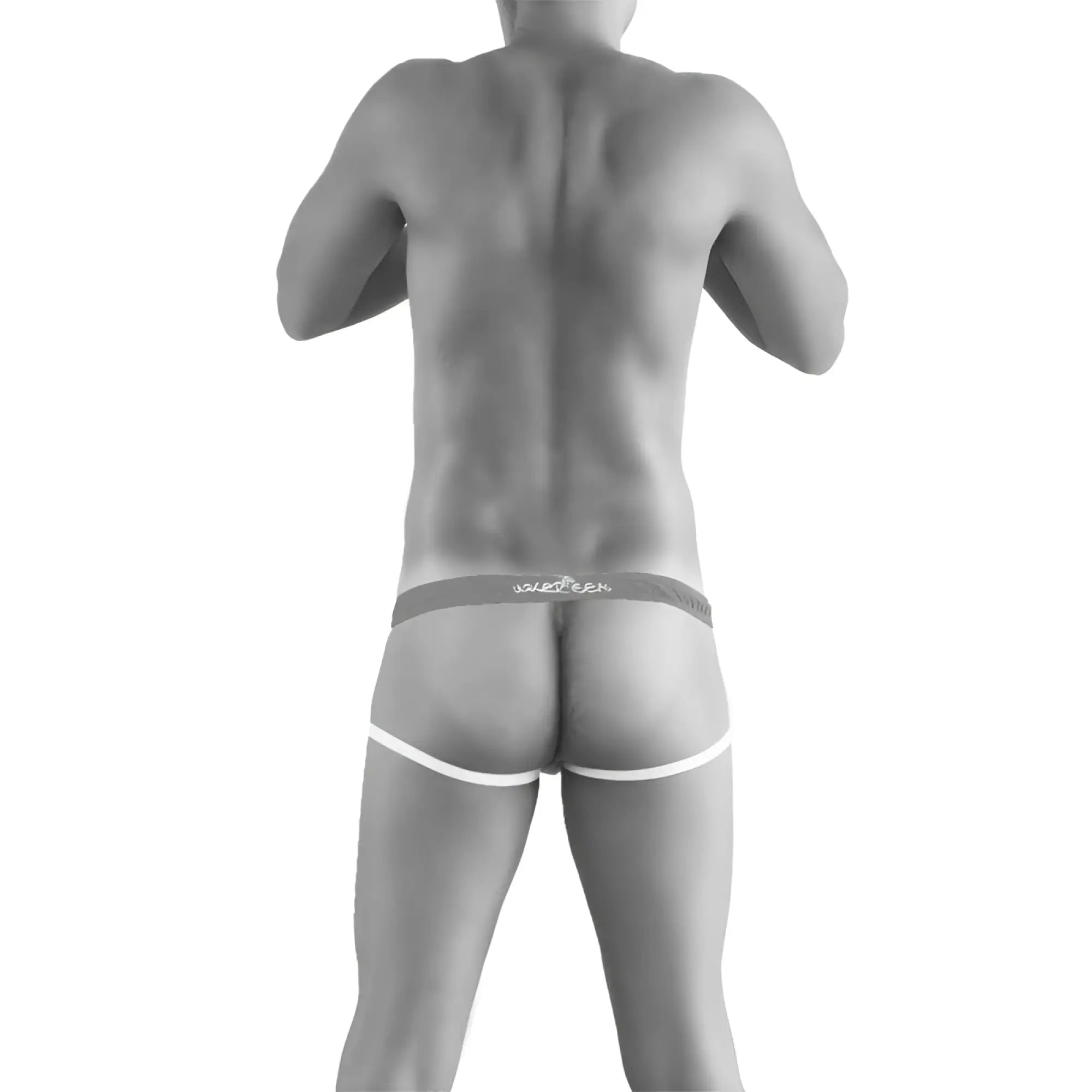 Black and white icker sea slip jock strap underwear with thin solefreak logo waistband in light gray script