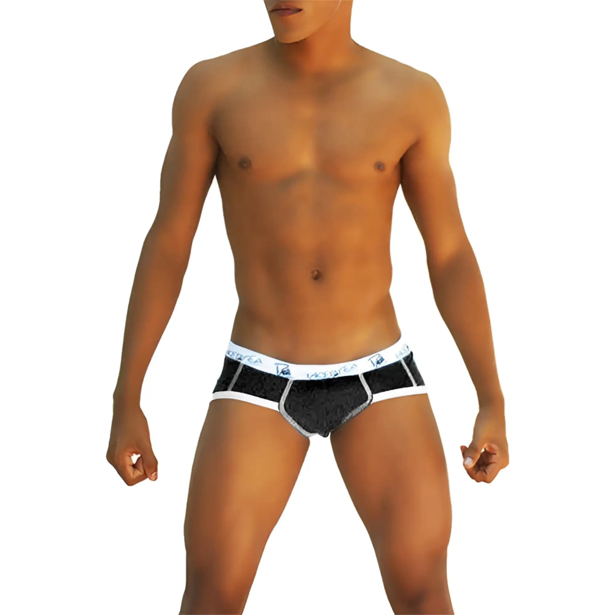 Black lace-trimmed Icker Sea Smile Me brief underwear in black with white elastic waistband and brand logo