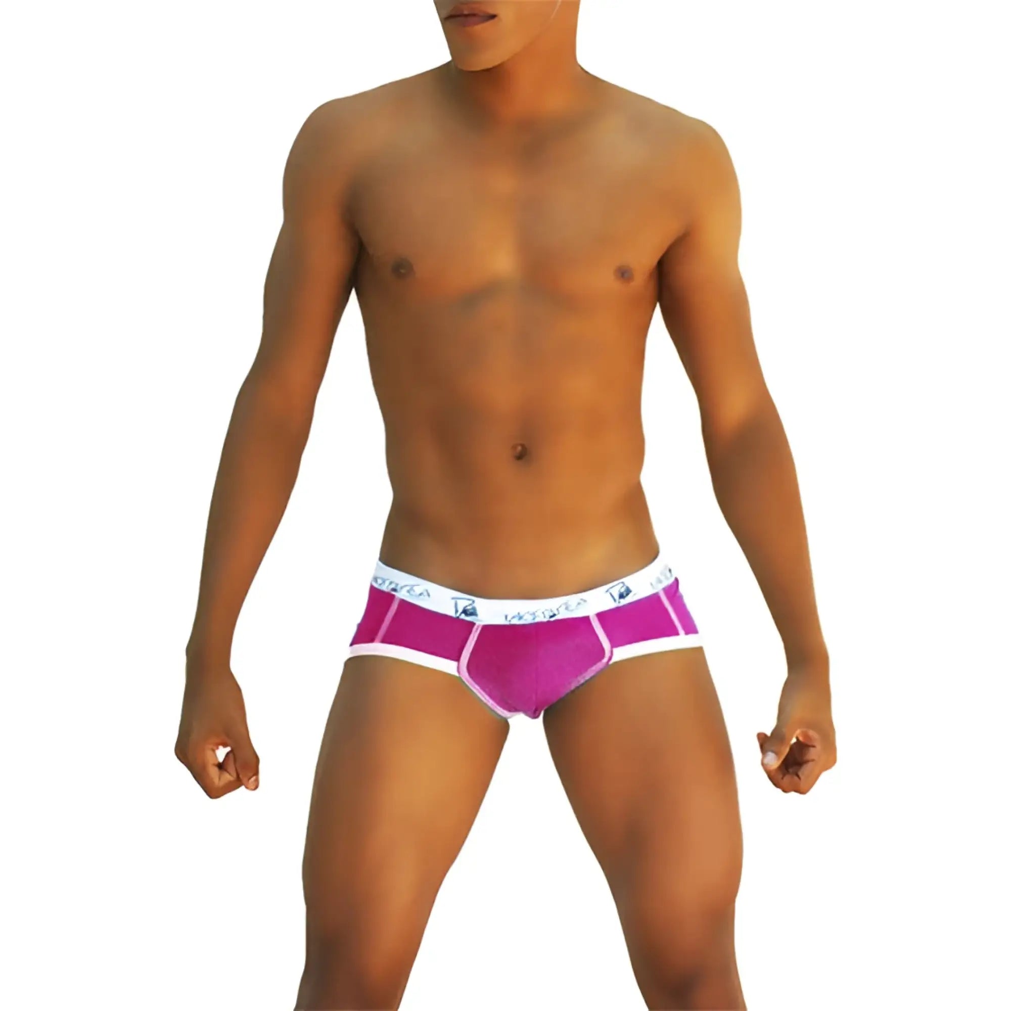 Icker Sea Smile Me brief underwear in bright fuchsia pink with white trim and subtle logo waistband pattern