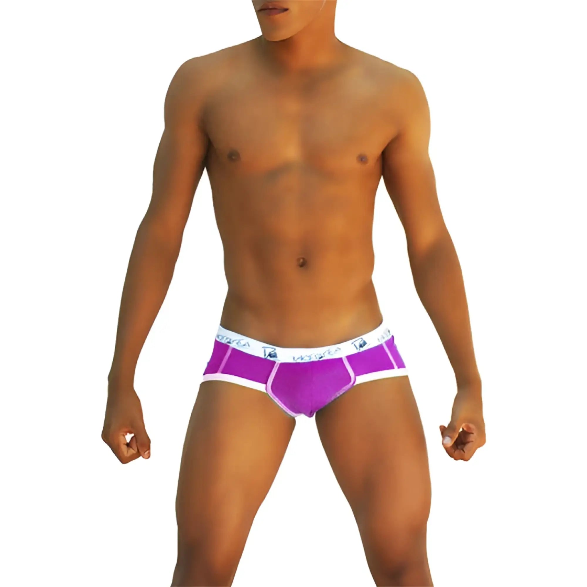 Purple and white icker sea smile me brief underwear for men with a branded waistband and comfortable fit