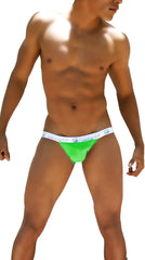 Bright green icker sea smile me microslip bikini underwear with white hercules branded waistband front view