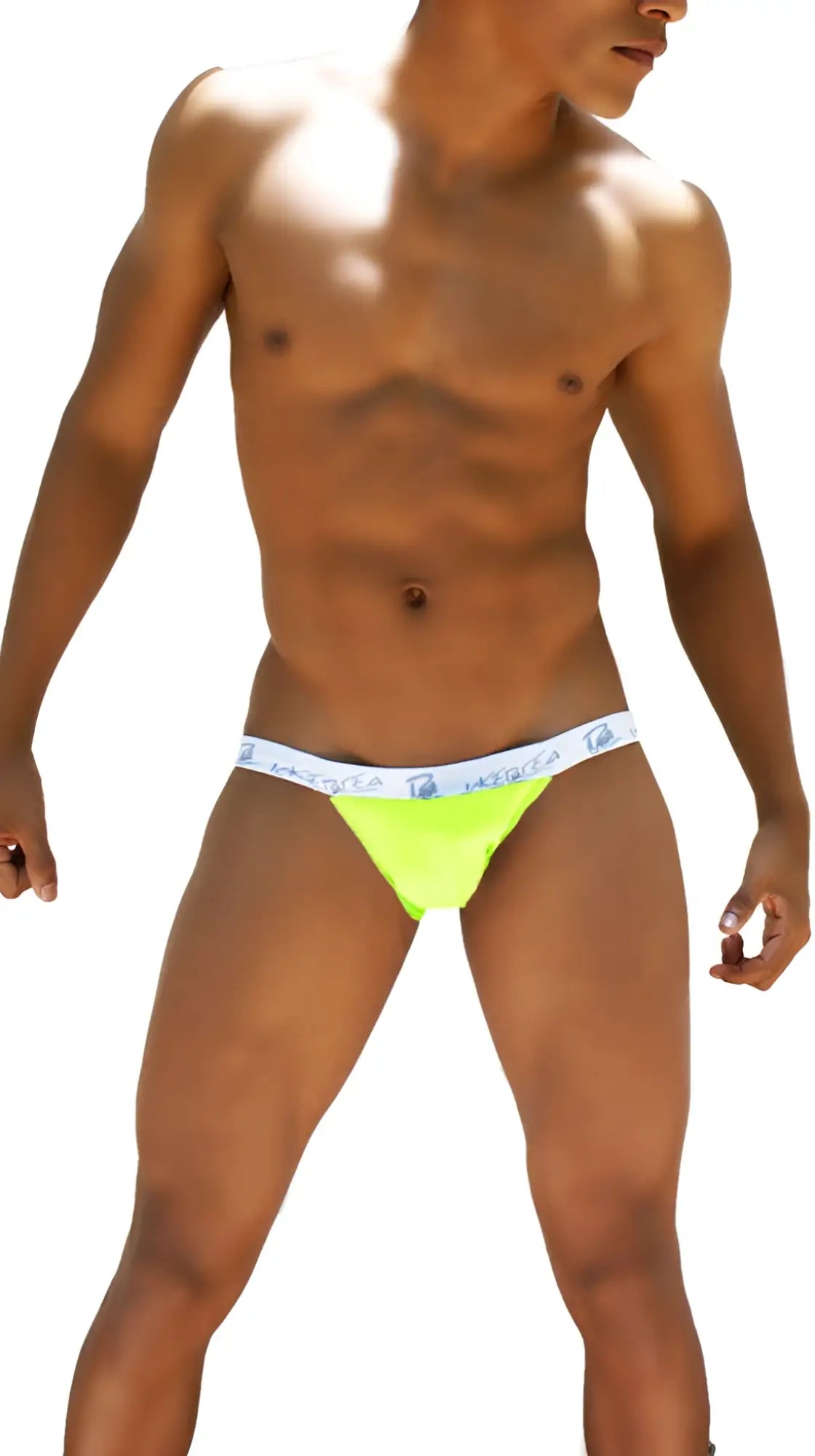 Bright neon green icker sea smile me microslip bikini briefs with white logo waistband in mango color