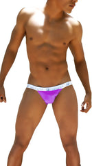 Purple icker sea smile me microslip bikini underwear with white waistband and hercules logo in blue text