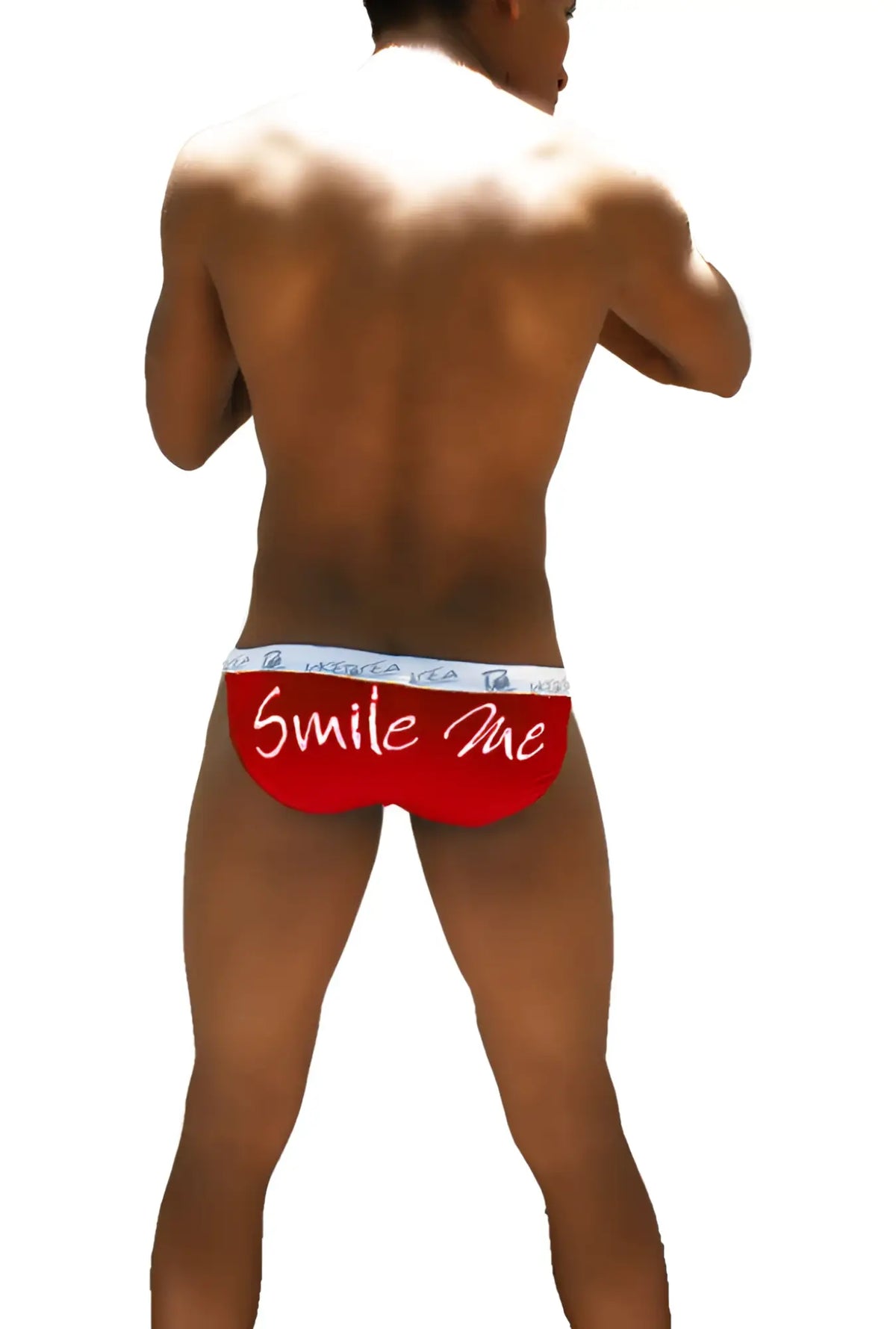 Icker Sea Smile Me microslip bikini underwear in red with white trim and smile me cursive script on front