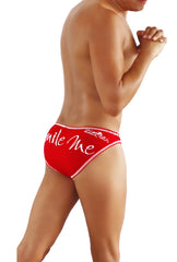 Red icker sea smile me slip bikini underwear briefs with white trim and cursive lettering