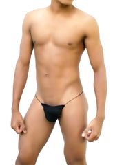Black icker sea solid micro g string underwear made of smooth stretchy fabric with thin elastic straps back view