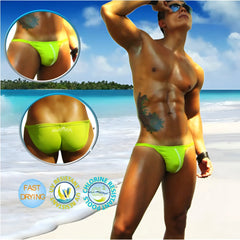 Icker Sea solid micro slip bikini swimwear in bright neon green with athletic cut and white waistband trim