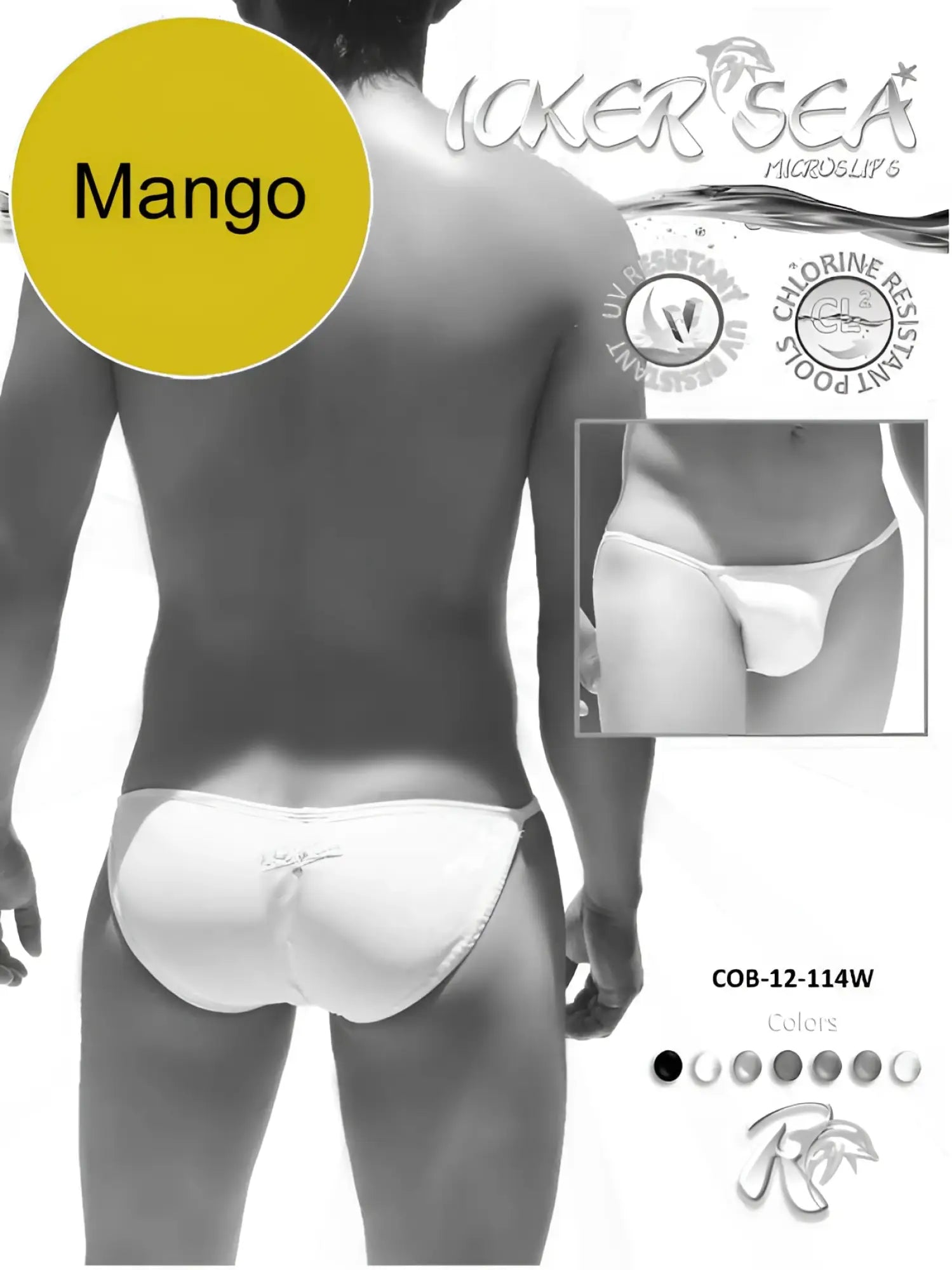 Icker Sea solid micro slip bikini swimwear mango in white with subtle embroidered design for swim trunks