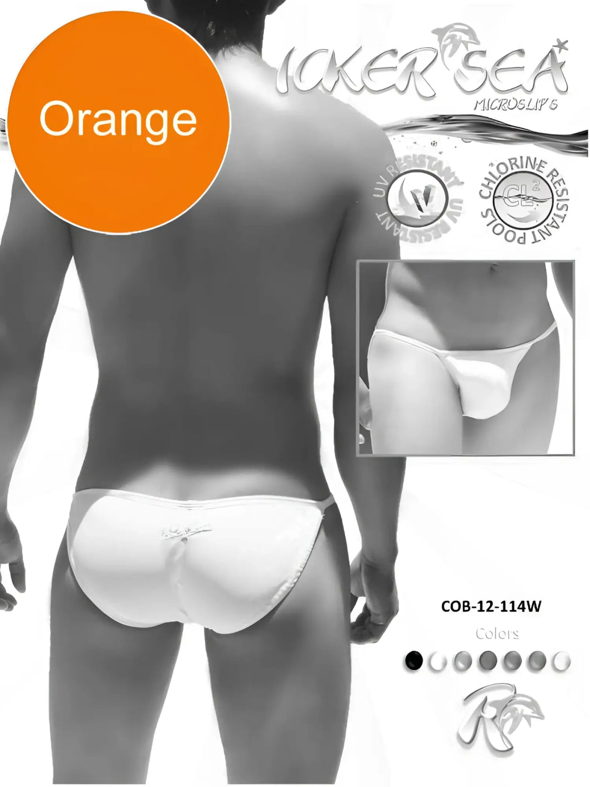 Back view of icker sea solid micro slip bikini swimwear in white with a small bow detail and orange color option
