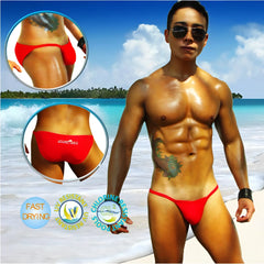 Vibrant red snug-fitting icker sea solid micro slip bikini swimwear with subtle brand logo on waistband
