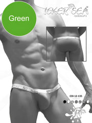 Icker sea solid micro slip bikini underwear green with white elastic waistband and brand logo in front view