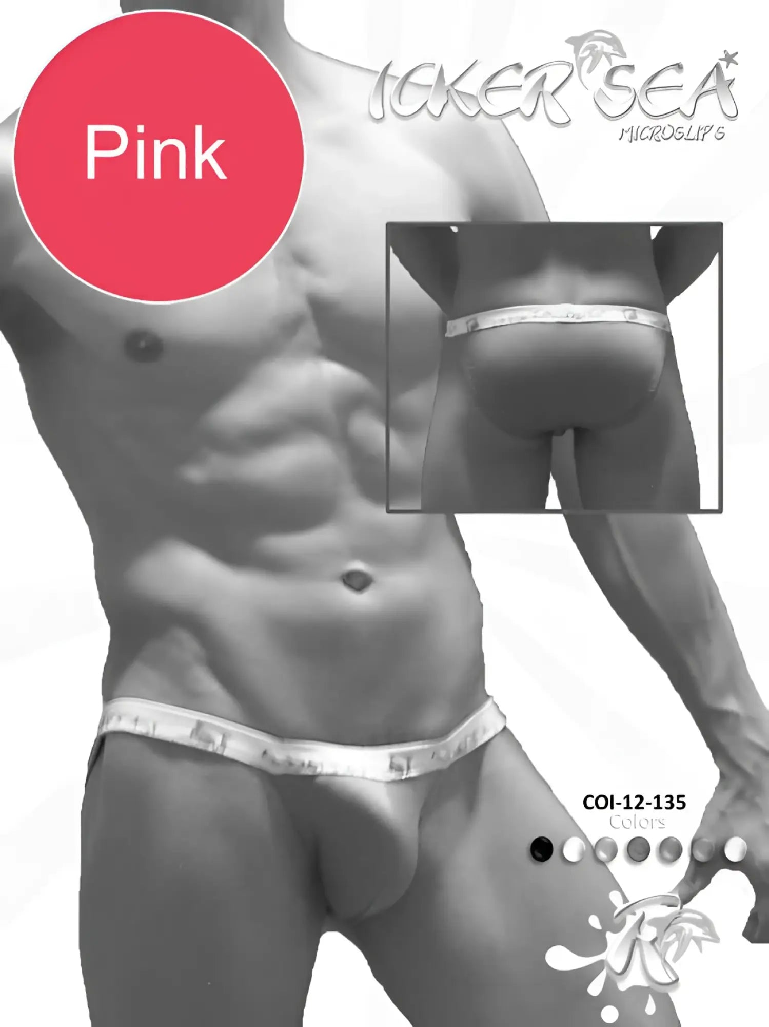 Pink icker sea solid micro slip bikini underwear with white elastic waistband featuring brand logo