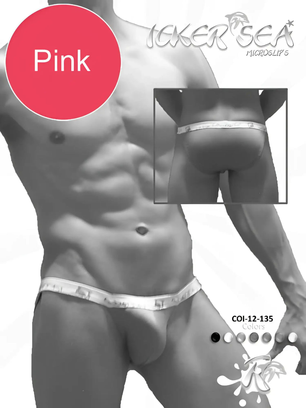 Pink icker sea solid micro slip bikini underwear with white elastic waistband featuring brand logo