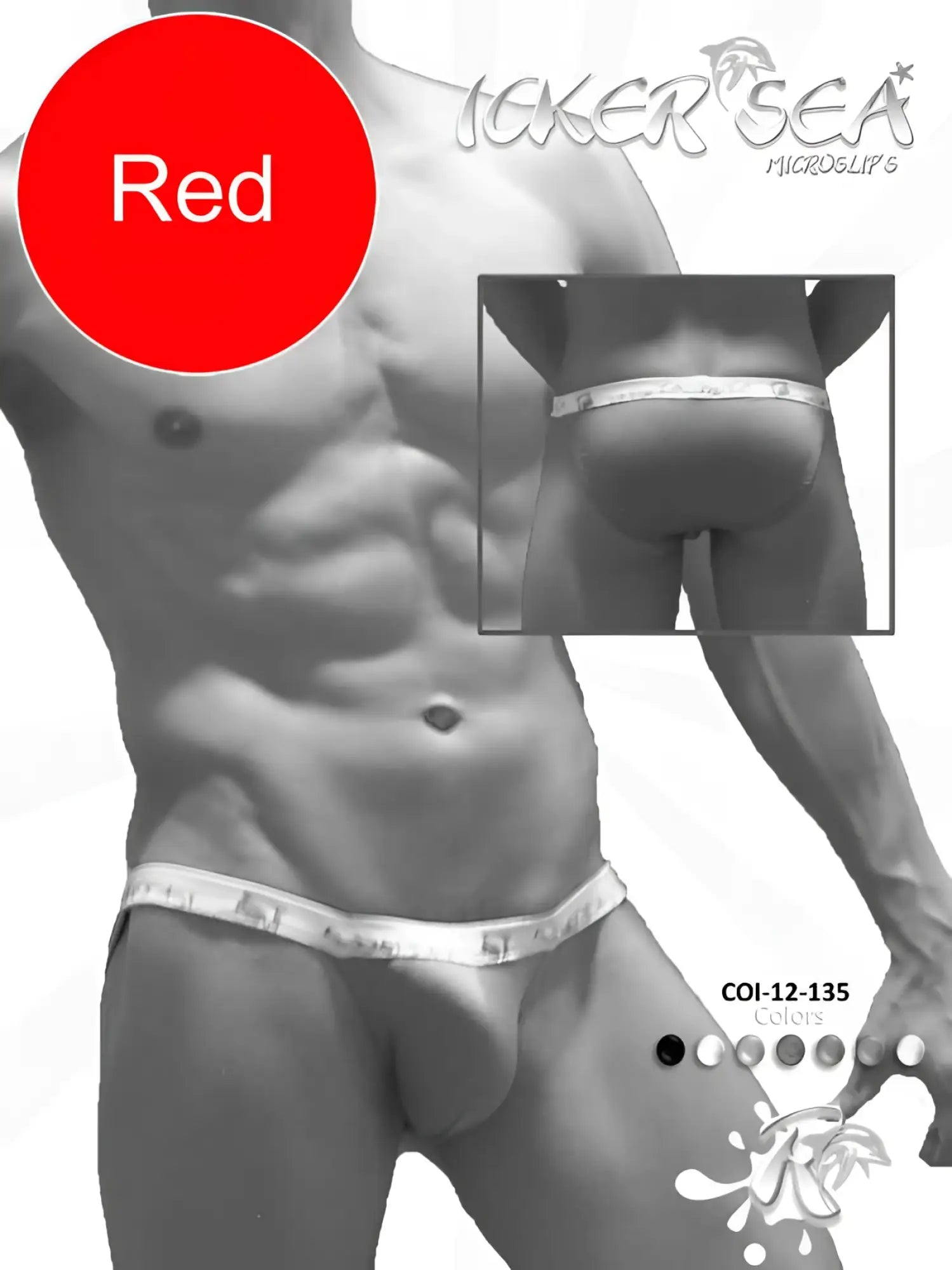 Red icker sea solid micro slip bikini underwear featuring a white elastic waistband with the brand logo