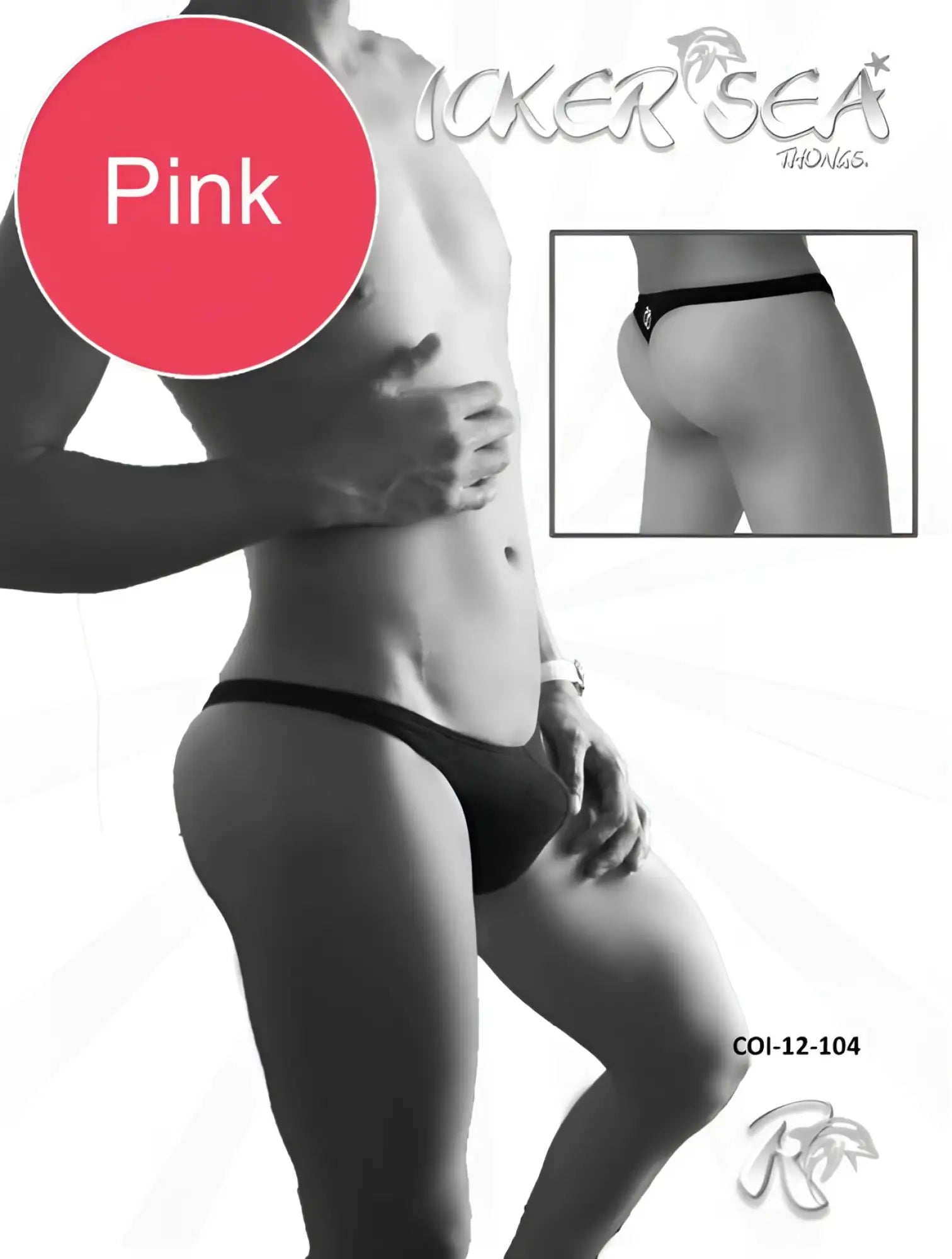 Icker Sea solid mini thong underwear in pink showing the back side made from soft stretch fabric for men
